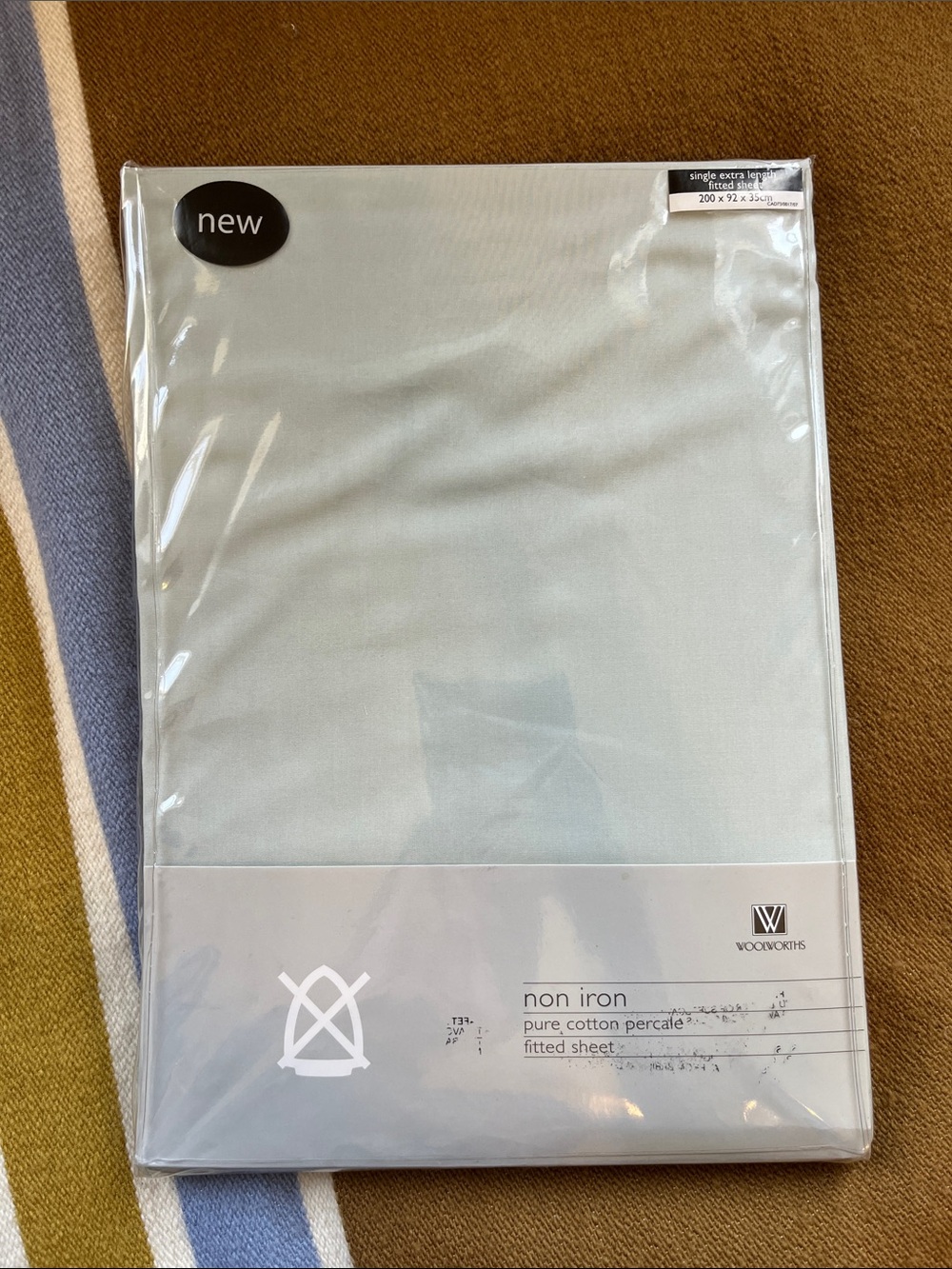 Woolworths Non Iron Pure Cotton Percale Fitted Sheet - Pale Mint